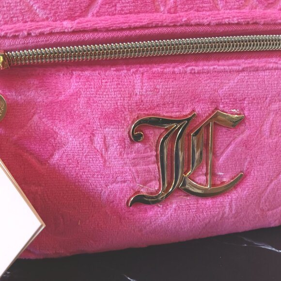 NWT 💥 JUICY COUTURE FUCHSIA VELOUR TRAVEL COSMETIC BAG w/Travel Size Bottle - Picture 5 of 9